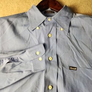 Faconnable Button Down Shirt Mens M Blue Excellent Cotton Long Sleeve Pocket
